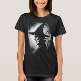 Camiseta Retrato de Bruja Dark Fantasy Ojos Verdes Plateado