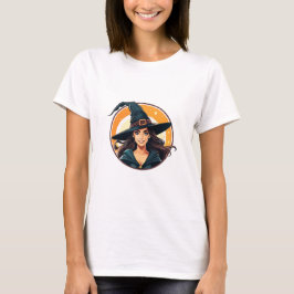 Camiseta Retrato de bruja de Halloween de dibujos animados
