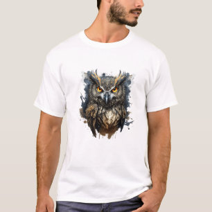 Camiseta Retrato de búho pintura animal vida silvestre al a