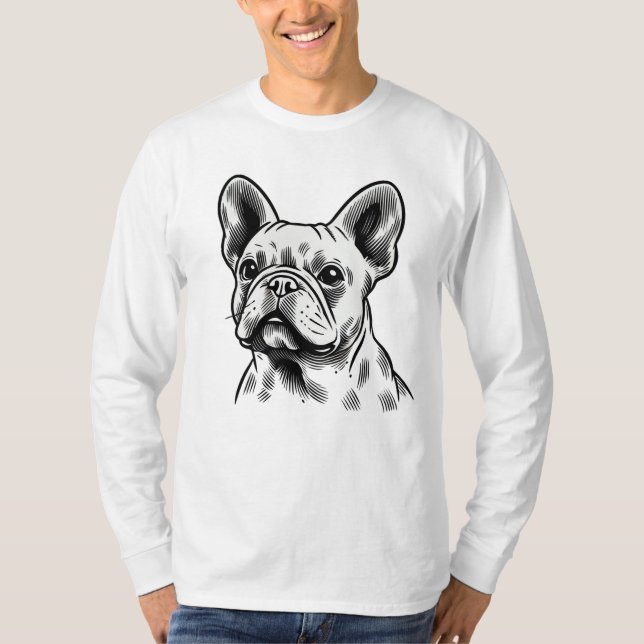 Camiseta Retrato de Bulldog francés blanco y negro (Anverso)