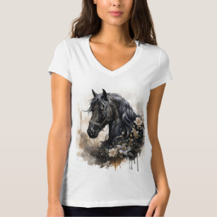 Camiseta Retrato de caballo de belleza negro