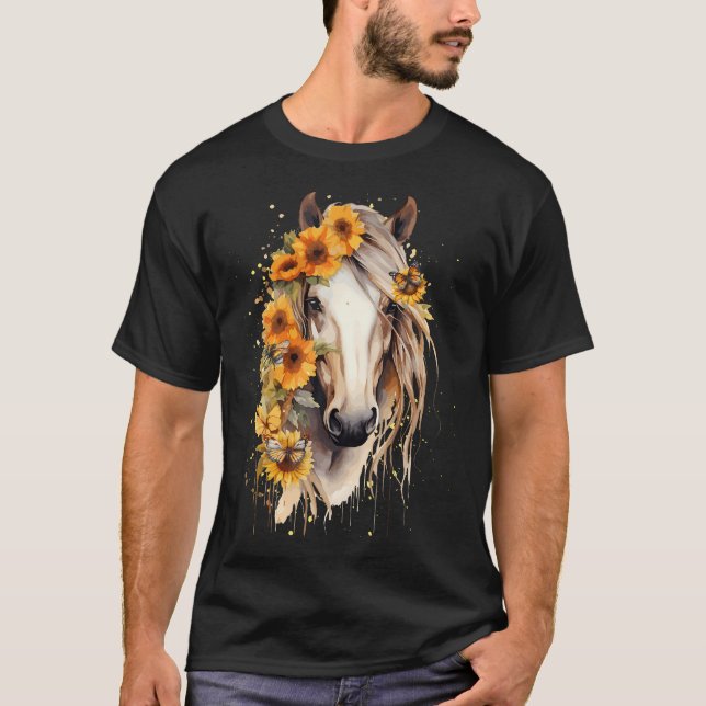 Camiseta Retrato de caballo de girasol niña ecuestre (Anverso)