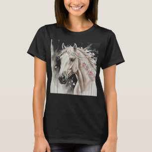 Camiseta Retrato de caballo en acuarela artística con rosas