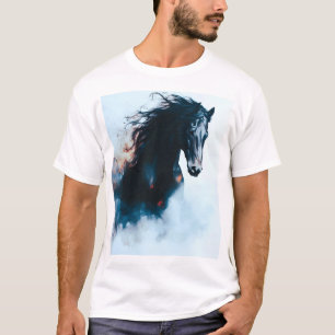 Camiseta Retrato de caballo negro de carreras minimalista