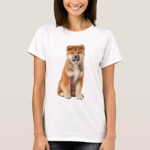 Camiseta Retrato de cachorro Akita rojo esponjoso Mujeres