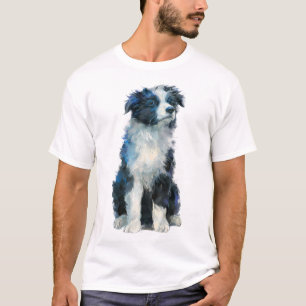 Camiseta Retrato de cachorro Border Collie azul hombres