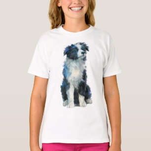 Camiseta Retrato de cachorro Border Collie azul para niños