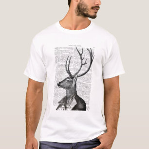 Camiseta Retrato de ciervo blanco y negro