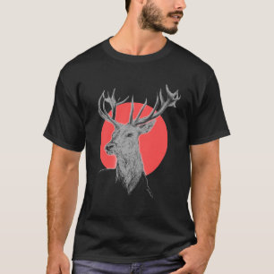 Camiseta Retrato de ciervos Dibujo Stag Circulo rojo Arte a