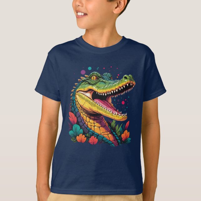 Camiseta Retrato de cocodrilo colorido (Anverso)