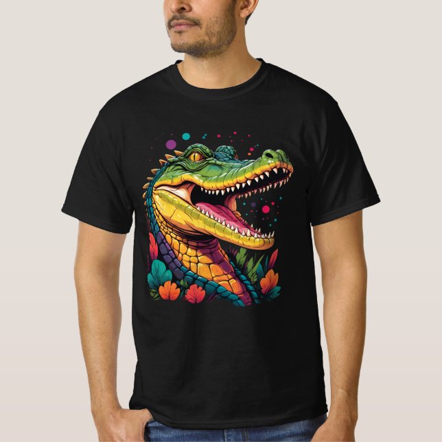 Camiseta Retrato de cocodrilo colorido (Anverso)