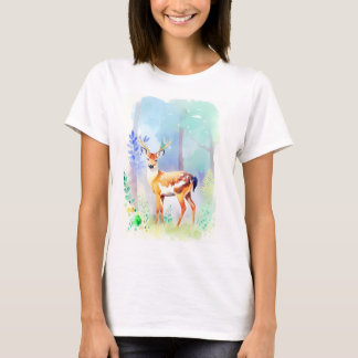 Camiseta Retrato de color de agua de ciervo 5