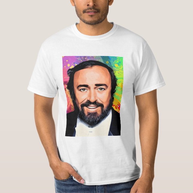 Camiseta Retrato de color Luciano Pavarotti (Anverso)