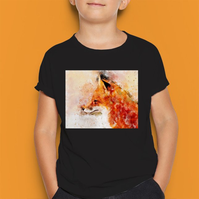 Camiseta Retrato de color rojo de Fox 03 (Red Fox Watercolor Portrait 03. Boy Basic Black T-Shirt)