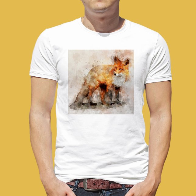 Camiseta Retrato de color rojo Fox 04 (Red Fox Watercolor Portrait 04. Men Basic White T-Shirt)