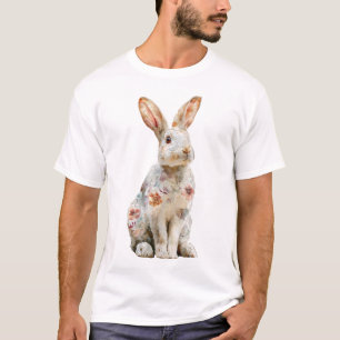 Camiseta Retrato de conejo de crema floral para hombres