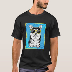 Camiseta Retrato de Corgi Tricolor Pop Art Perro Con Gafas