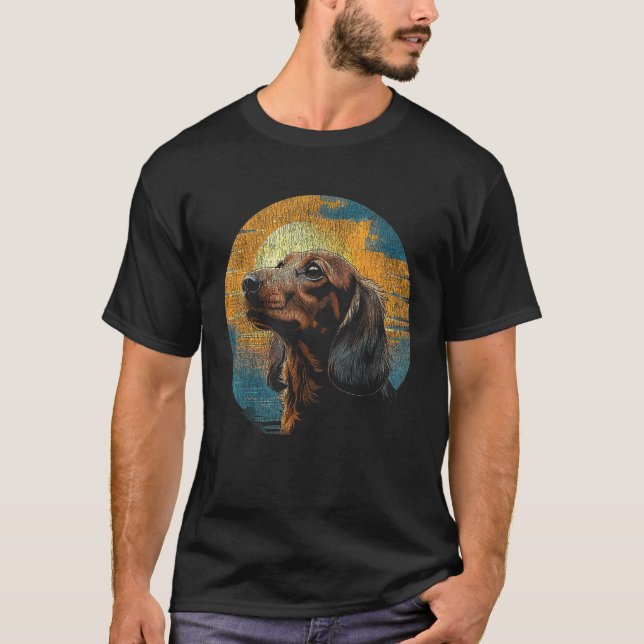 Camiseta Retrato de Dachshund - Sunset de Perro Wiener para (Anverso)