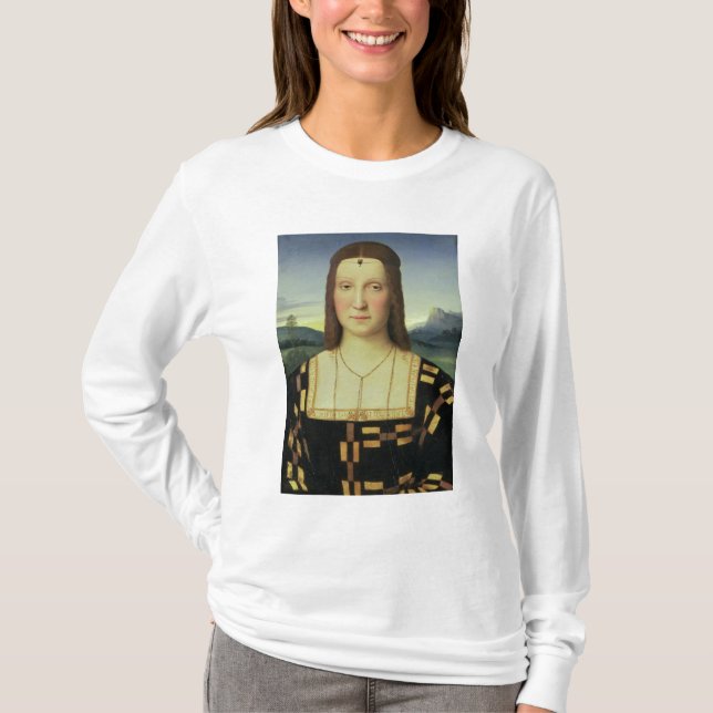 Camiseta Retrato de Elizabeth Gonzaga, c.1504 (aceite en el (Anverso)