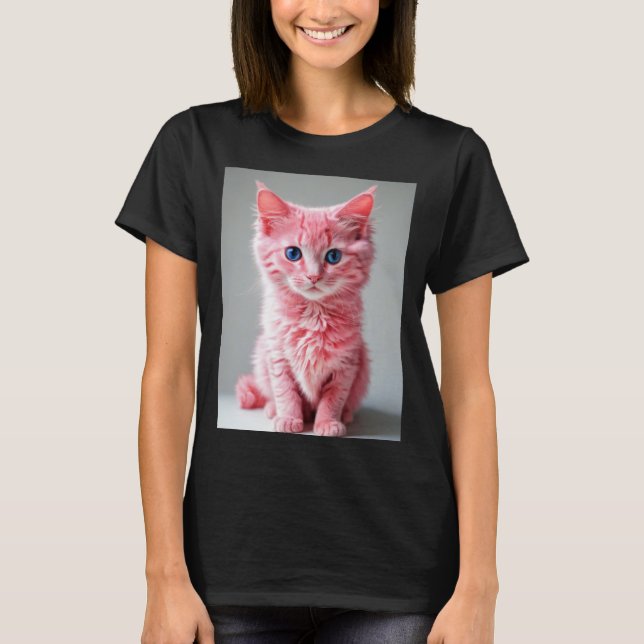 Camiseta Retrato de foto de gato rosado (Anverso)