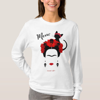 Camiseta Retrato de Frida Kahlo y lindo gato mexicano