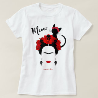 Camiseta Retrato de Frida Kahlo y lindo gato mexicano de va