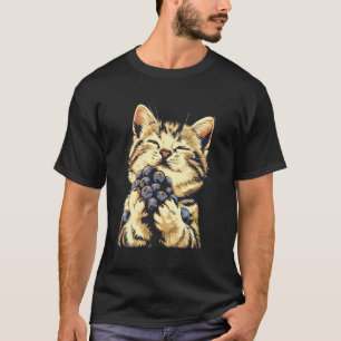Camiseta Retrato de gato arándano acuarela arte animal Blue