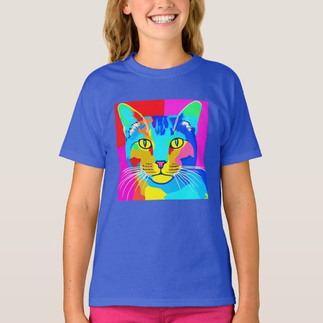 Camiseta Retrato de gato de arte pop multicolor (Anverso)