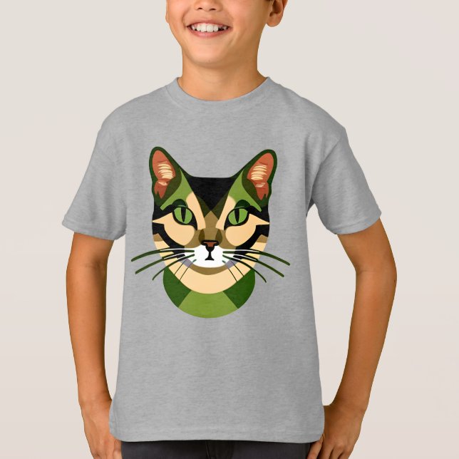 Camiseta Retrato de gato de camuflaje (Anverso)