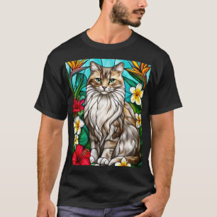 Camiseta Retrato de gato en vidrio emplomado Gato elegante 