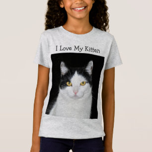Camiseta Retrato de gato negro y blanco