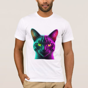 Camiseta Retrato de gato synthwave con tono dividido de neó
