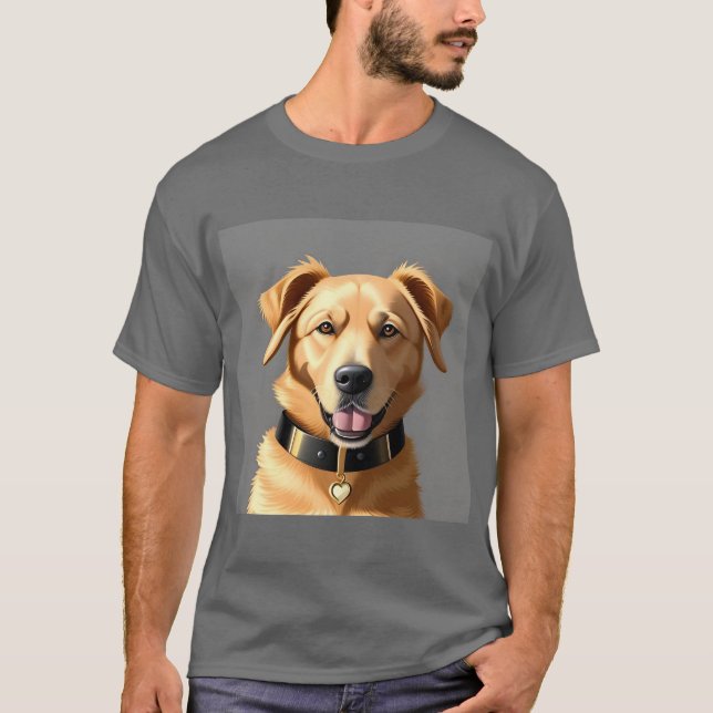 Camiseta Retrato de Golden Retriever con collar negro (Anverso)