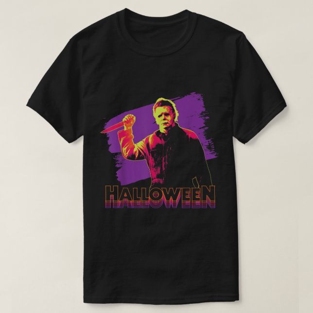 Camiseta Retrato de Halloween Michael Myers Neon (Diseño del anverso)