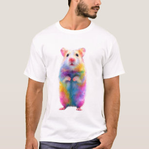 Camiseta Retrato de Hámster Peludo Arcoíris Colorido Hombre