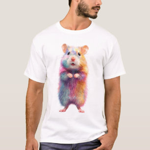 Camiseta Retrato de Hámster Peludo Arcoíris Hombres