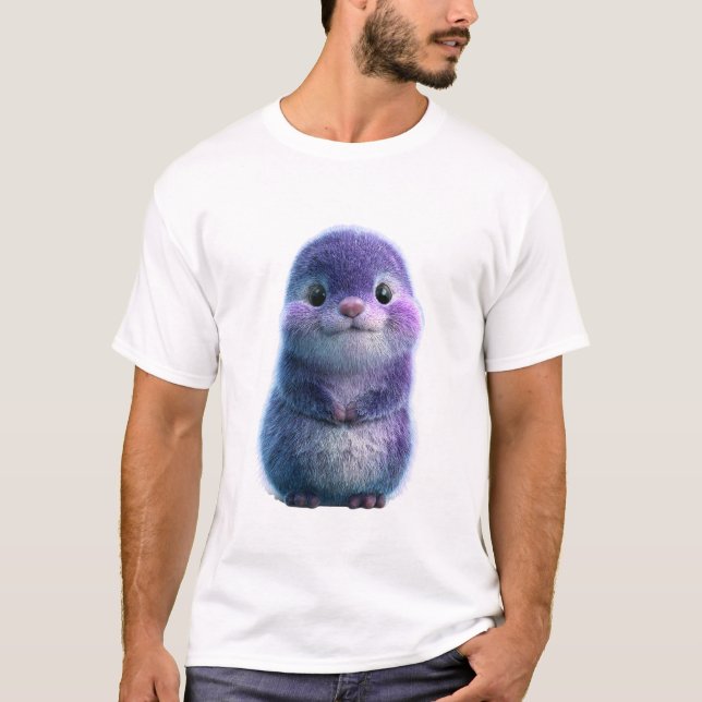 Camiseta Retrato de hombre con criatura adorable de pelaje  (Anverso)