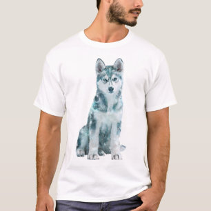 Camiseta Retrato de hombre con Husky Siberiano azul helado
