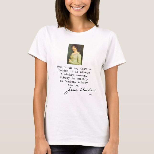 Camiseta Retrato de Jane Austen y cita del libro Emma, (Anverso)