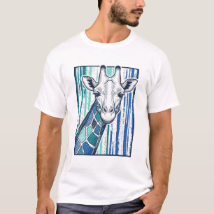 Camiseta Retrato de Jirafa Colorido Grabado Antiguo Vector
