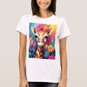 Camiseta Retrato de jirafa floral-9320