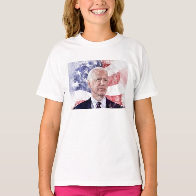 Camiseta Retrato de Joe Biden acuarela con bandera estadoun (Anverso)