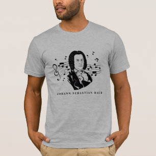 Camiseta Retrato de Johann Sebastian Bach y busto con notas