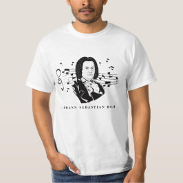 Camiseta Retrato de Johann Sebastian Bach y busto con notas