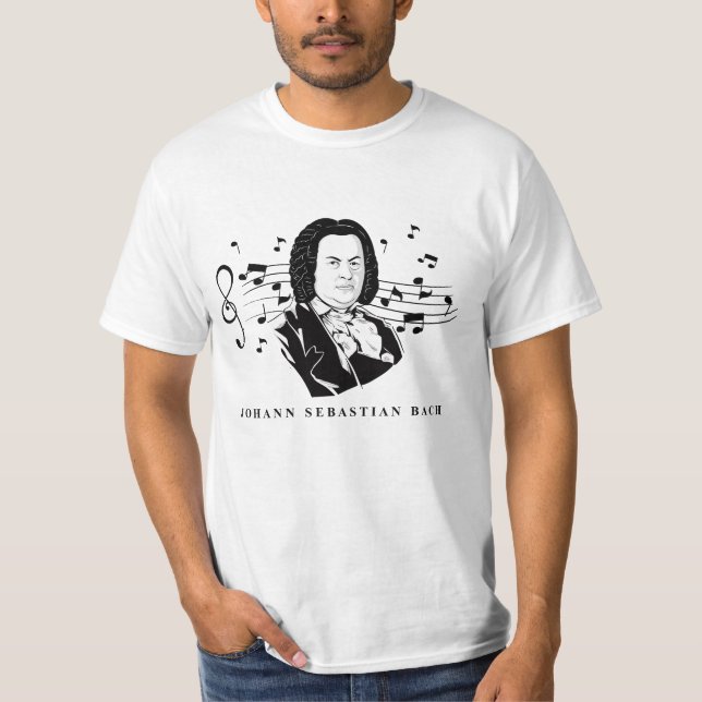 Camiseta Retrato de Johann Sebastian Bach y busto con notas (Anverso)