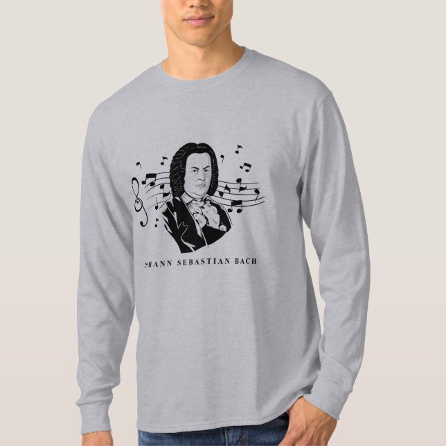 Camiseta Retrato de Johann Sebastian Bach y busto con notas (Anverso)