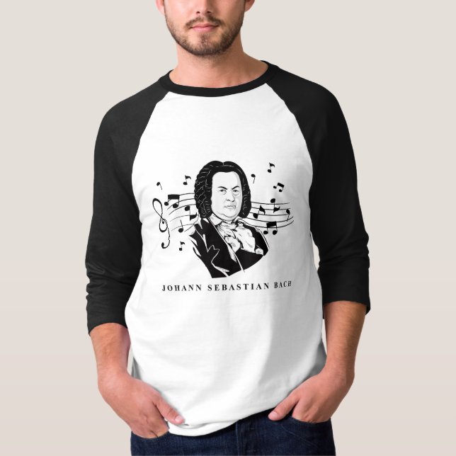 Camiseta Retrato de Johann Sebastian Bach y busto con notas (Anverso)