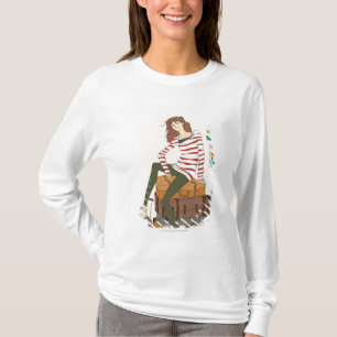Camiseta Retrato de la mujer joven que se sienta en la