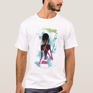 Camiseta Retrato de la mujer joven que sostiene el monedero