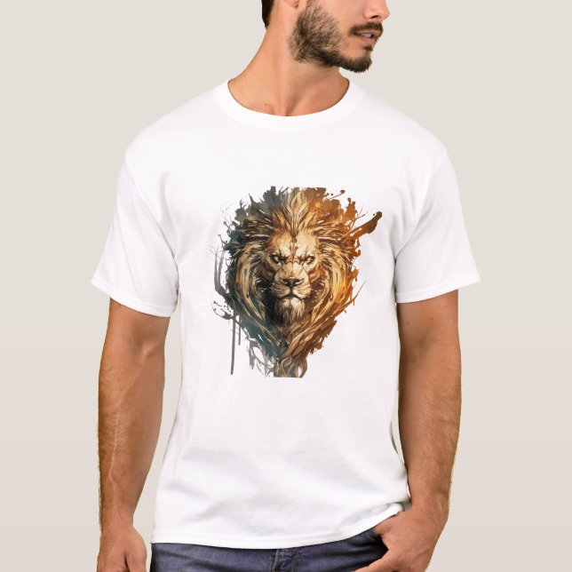 Camiseta Retrato de leones pintura animal vida silvestre al (Anverso)